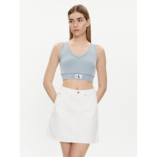 Calvin Klein Jeans Top J20J223109 Błękitny Slim Fit ze sklepu MODIVO w kategorii Bluzki damskie - zdjęcie 182760130