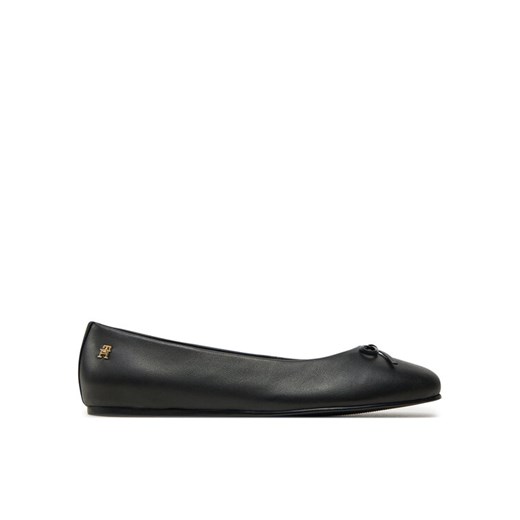 Tommy Hilfiger Baleriny Ballerina Leather Flat Bow FW0FW08359 Czarny ze sklepu MODIVO w kategorii Balerinki - zdjęcie 182760541