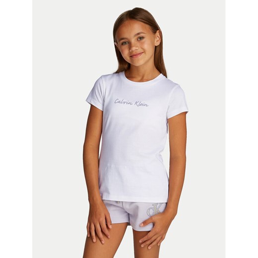 Calvin Klein Jeans T-Shirt Script Logo IG0IG02857 Biały Slim Fit ze sklepu MODIVO w kategorii Bluzki dziewczęce - zdjęcie 182761004