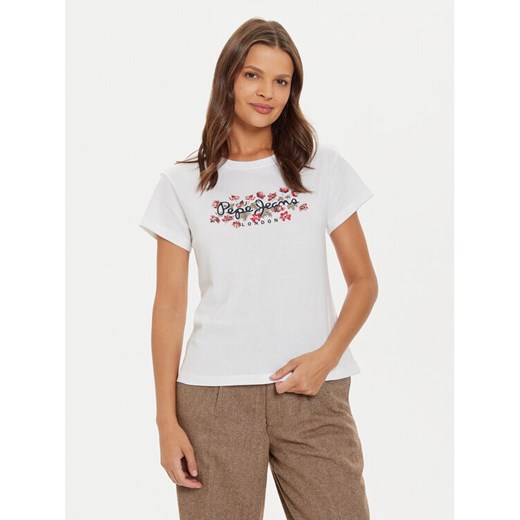 Pepe Jeans T-Shirt Ginny PL505945 Biały Regular Fit ze sklepu MODIVO w kategorii Bluzki damskie - zdjęcie 182761020