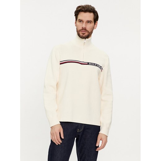 Tommy Hilfiger Sweter Global Stripe MW0MW33508 Beżowy Regular Fit ze sklepu MODIVO w kategorii Swetry męskie - zdjęcie 182761183