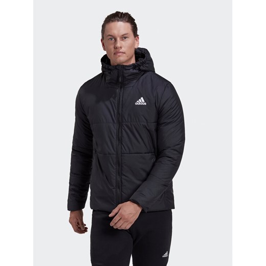 adidas Kurtka przejściowa BSC 3-Stripes Hooded Insulated Jacket HG6276 Czarny Regular Fit ze sklepu MODIVO w kategorii Kurtki męskie - zdjęcie 182761212