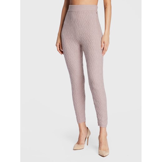 Guess Legginsy Cable Mix W2BB38 Z2QA0 Fioletowy Slim Fit ze sklepu MODIVO w kategorii Spodnie damskie - zdjęcie 182761463