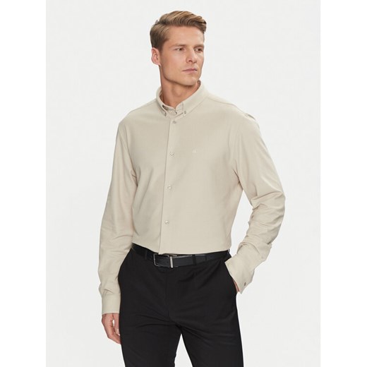 Calvin Klein Koszula Pique Jersey Shirt K10K113311 Beżowy Regular Fit ze sklepu MODIVO w kategorii Koszule męskie - zdjęcie 182761863