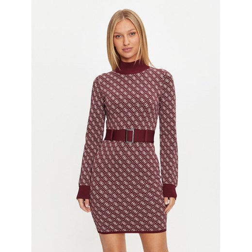 Guess Sukienka dzianinowa Lise W4BK43 Z37K0 Bordowy Regular Fit ze sklepu MODIVO w kategorii Sukienki - zdjęcie 182763582
