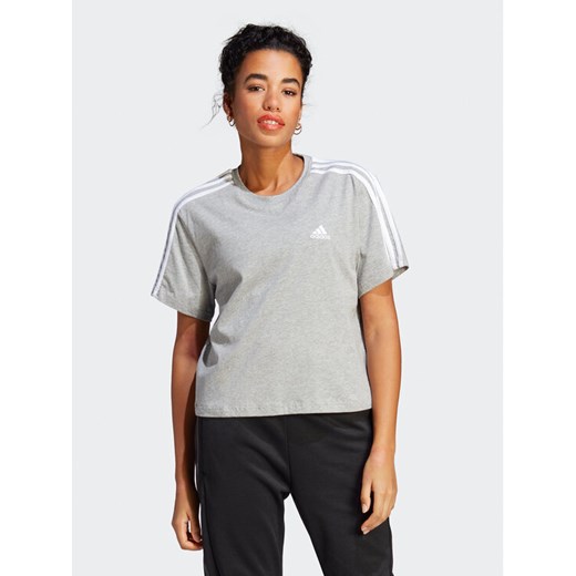 adidas T-Shirt Essentials 3-Stripes Single Jersey Crop Top HR4916 Szary Loose Fit ze sklepu MODIVO w kategorii Bluzki damskie - zdjęcie 182764254