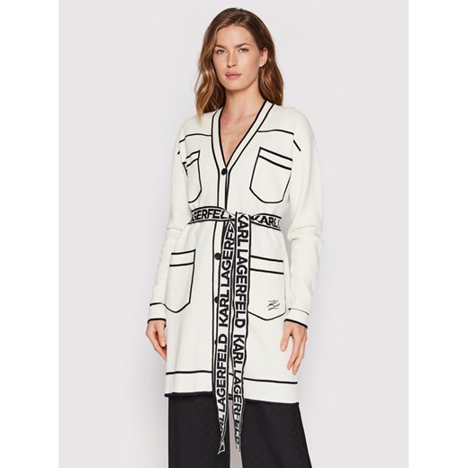 KARL LAGERFELD Kardigan 221W2003 Beżowy Relaxed Fit ze sklepu MODIVO w kategorii Swetry damskie - zdjęcie 182764970