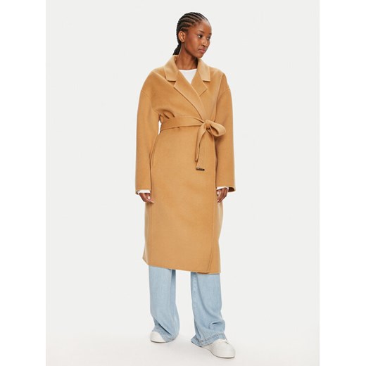 Calvin Klein Płaszcz wełniany K20K207089 Beżowy Oversize ze sklepu MODIVO w kategorii Płaszcze damskie - zdjęcie 182765014