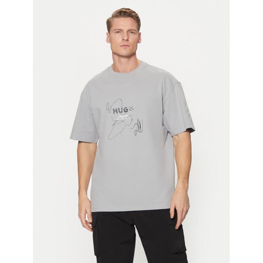 HUGO T-Shirt Nabion 50530441 Szary Loose Fit ze sklepu MODIVO w kategorii T-shirty męskie - zdjęcie 182765113