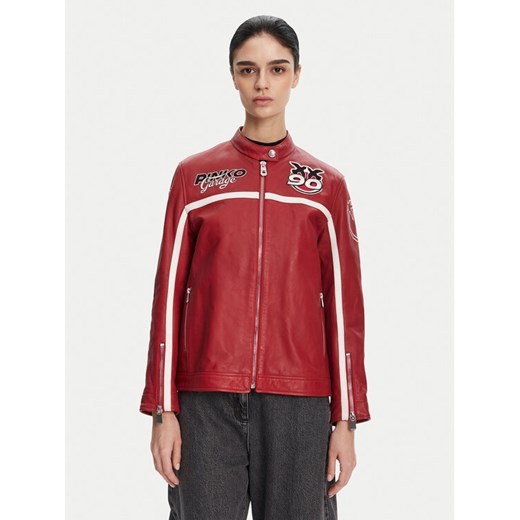 PINKO Kurtka skórzana 105296 Bordowy Regular Fit ze sklepu MODIVO w kategorii Kurtki damskie - zdjęcie 182765494