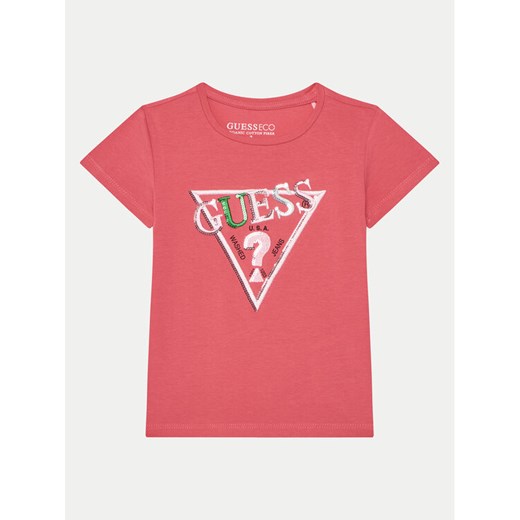 Guess T-Shirt K5RI16 K6YW4 Różowy Regular Fit ze sklepu MODIVO w kategorii Bluzki dziewczęce - zdjęcie 182765750