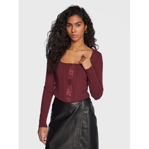 Guess Bluzka W3RP18 KB9E2 Bordowy Slim Fit ze sklepu MODIVO w kategorii Bluzki damskie - zdjęcie 182765821