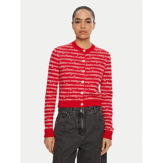 Tommy Jeans Kardigan DW0DW19340 Czerwony Slim Fit ze sklepu MODIVO w kategorii Swetry damskie - zdjęcie 182766332