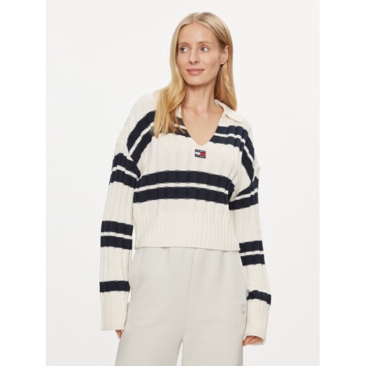 Tommy Jeans Sweter DW0DW17321 Écru Boxy Fit ze sklepu MODIVO w kategorii Swetry damskie - zdjęcie 182767512