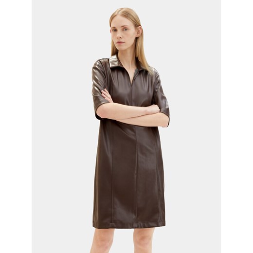 Tom Tailor Sukienka skórzana 1039176 Brązowy Regular Fit ze sklepu MODIVO w kategorii Sukienki - zdjęcie 182767842