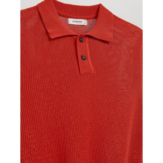 Reserved - Ażurowy sweter polo - czerwony Reserved S Reserved
