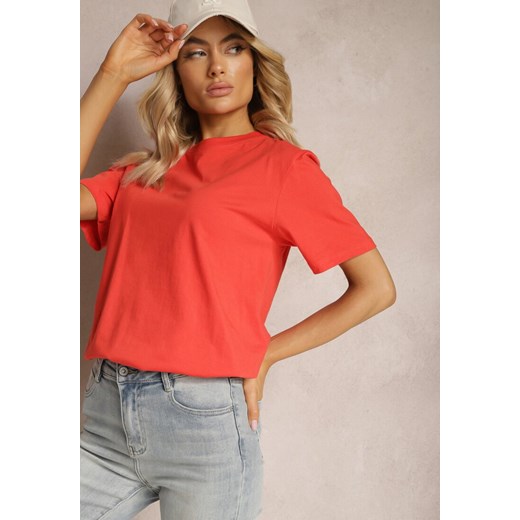 Czerwony T-shirt z Bawełny o Krótkim Luźnym Fasonie Ilakara ze sklepu renee.pl w kategorii Bluzki damskie - zdjęcie 183545374