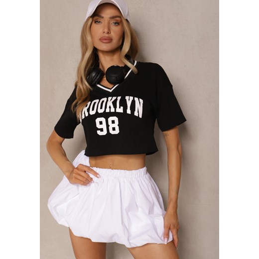 Czarny T-shirt z Bawełny Ozdobiony Napisem Lireline ze sklepu renee.pl w kategorii Bluzki damskie - zdjęcie 183545482