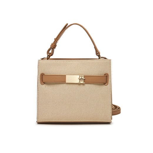 Torebka Tommy Hilfiger Th Heritage Mini Satchel Canvas AW0AW17406 Beżowy ze sklepu eobuwie.pl w kategorii Kuferki - zdjęcie 183549833