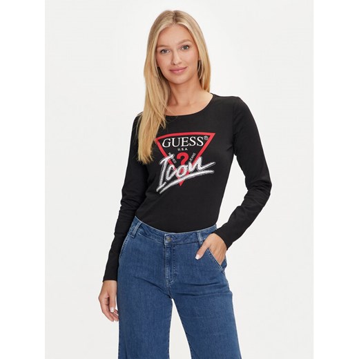 Guess Bluzka Icon W4YI33 I3Z14 Czarny Slim Fit ze sklepu MODIVO w kategorii Bluzki damskie - zdjęcie 183550473