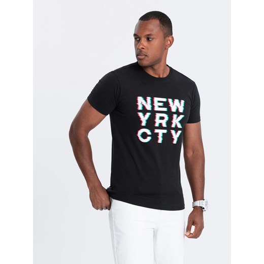 T-shirt męski bawełniany z nadrukiem - czarny V1 OM-TSPT-0162 ze sklepu ombre w kategorii T-shirty męskie - zdjęcie 183552991