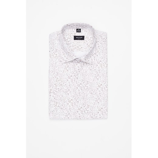 KOSZULA CORSINI 3296E KRÓTKI RĘKAW SLIM FIT BEŻOWA Z BAWEŁNĄ ze sklepu Recman w kategorii Koszule męskie - zdjęcie 183553062