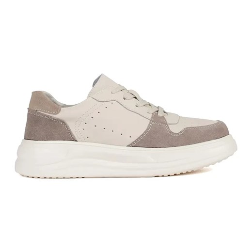 Goodin Beżowe skórzane sneakersy na platformie beżowy ze sklepu ButyModne.pl w kategorii Buty sportowe damskie - zdjęcie 183553650