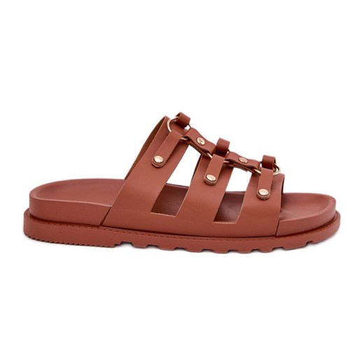 Inna Klapki Damskie Z Paskami Camel brązowe ze sklepu ButyModne.pl w kategorii Klapki damskie - zdjęcie 183553873