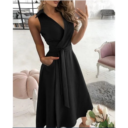 Elegancka sukienka midi bez rękawów - Czarny S ze sklepu Intimica.pl w kategorii Sukienki - zdjęcie 183554652
