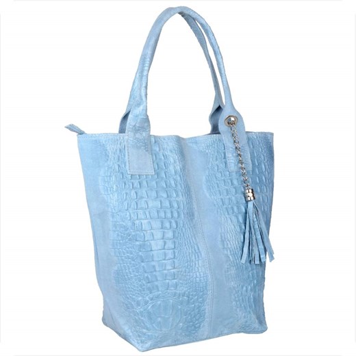 Torebka worek z miękkiej skóry xl/krokodylek/ jasnoniebieski ze sklepu melon.pl w kategorii Torby Shopper bag - zdjęcie 183560261