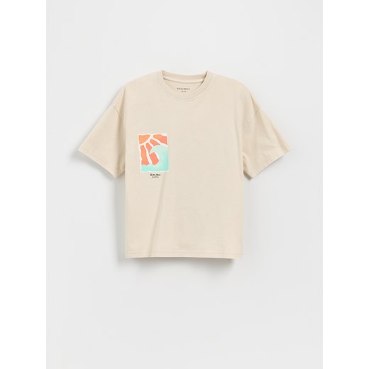 Reserved - Bawełniany t-shirt oversize - kremowy ze sklepu Reserved w kategorii T-shirty chłopięce - zdjęcie 183560770