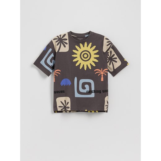 Reserved - T-shirt oversize z nadrukiem - ciemnoszary ze sklepu Reserved w kategorii T-shirty chłopięce - zdjęcie 183560772