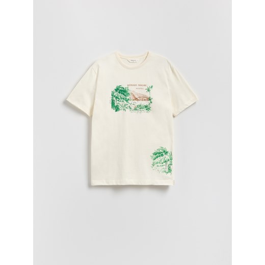 Reserved - T-shirt comfort z nadrukiem - złamana biel ze sklepu Reserved w kategorii T-shirty męskie - zdjęcie 183560854