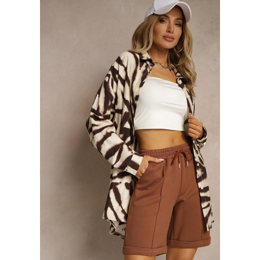 Brązowe Casualowe Szorty High Waist z Kieszeniami Wykończone Gumką Shezetta ze sklepu renee.pl w kategorii Szorty - zdjęcie 183561273