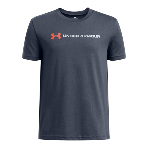 Chłopięcy t-shirt z nadrukiem Under Armour UA B Logo Wordmark SS - szary ze sklepu Sportstylestory.com w kategorii T-shirty chłopięce - zdjęcie 183563863