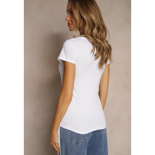 Biały T-shirt z Bawełny Ozdobiony Cyrkoniami i Motylem Uliadwena Renee M wyprzedaż renee.pl