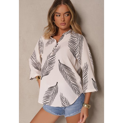 Jasnobeżowa Koszula z Bawełną i Motywem Liści Lumireline Renee XL renee.pl
