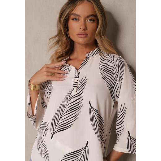 Jasnobeżowa Koszula z Bawełną i Motywem Liści Lumireline Renee 3XL renee.pl