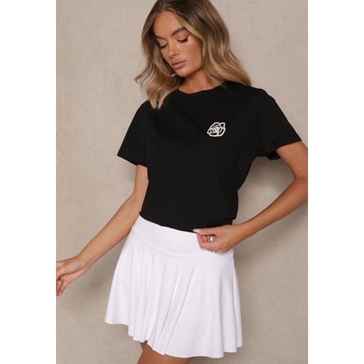 Czarny Bawełniany T-shirt z Naszywką Firavelle ze sklepu renee.pl w kategorii Bluzki damskie - zdjęcie 183564503
