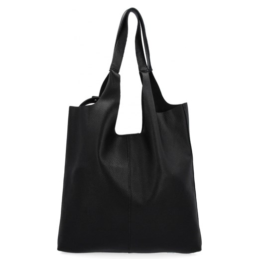 Włoska Torebka Skórzana Shopper bag z Kosmetyczką 165 Czarna ze sklepu PaniTorbalska w kategorii Torby Shopper bag - zdjęcie 183564561