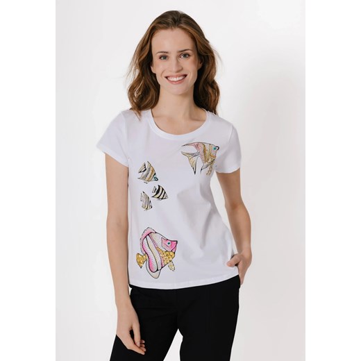 Biały bawełniany t-shirt w ryby ze sklepu Molton w kategorii Bluzki damskie - zdjęcie 183564903