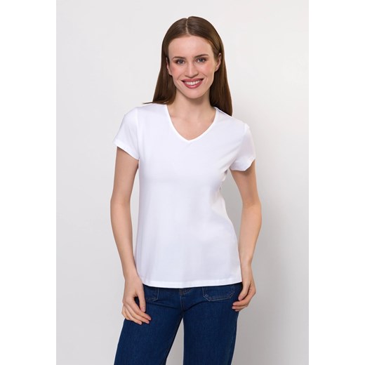 Biały bawełniany t-shirt w serek ze sklepu Molton w kategorii Bluzki damskie - zdjęcie 183565301