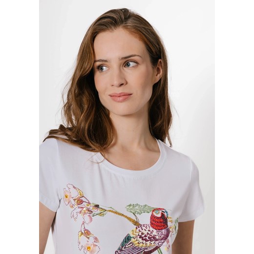 Bawełniany biały t-shirt z papugą ze sklepu Molton w kategorii Bluzki damskie - zdjęcie 183565584