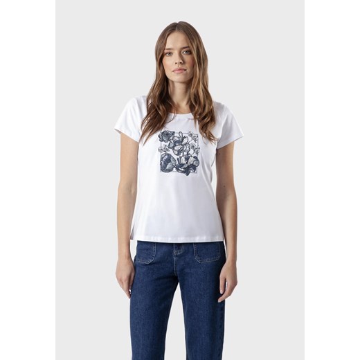Biały t-shirt z kwiatową aplikacją ze sklepu Molton w kategorii Bluzki damskie - zdjęcie 183566652