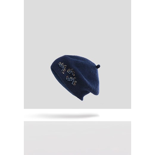 Granatowy beret z koralikami ze sklepu Molton w kategorii Czapki zimowe damskie - zdjęcie 183566773