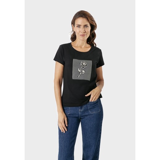 Czarny t-shirt z różą ze sklepu Molton w kategorii Bluzki damskie - zdjęcie 183566822