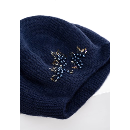 Granatowy beret z koralikami Molton ONE SIZE Molton