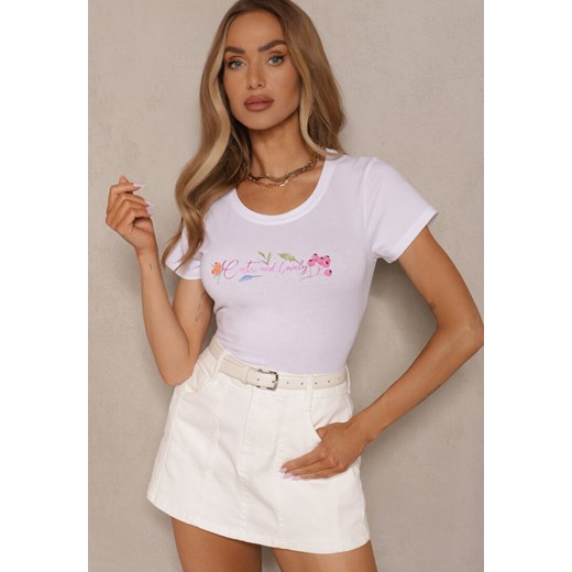 Biały T-shirt z Bawełny Zdobiony Nadrukiem Zarinla ze sklepu renee.pl w kategorii Bluzki damskie - zdjęcie 183570120