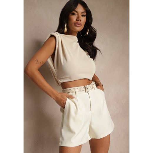 Beżowe Szorty High Waist z Paskiem Linave ze sklepu renee.pl w kategorii Szorty - zdjęcie 183570360
