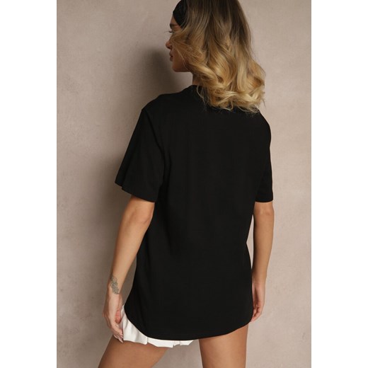 Czarna Bawełniana Koszulka T-shirt z Małym Napisem Lanivelle Renee M renee.pl promocyjna cena